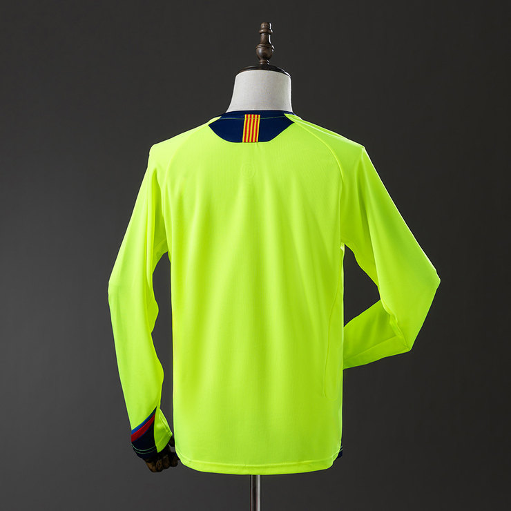 Barcelona 2005/06 Retro Bortatröja Herr Långärmad Neongul Fotbollströja