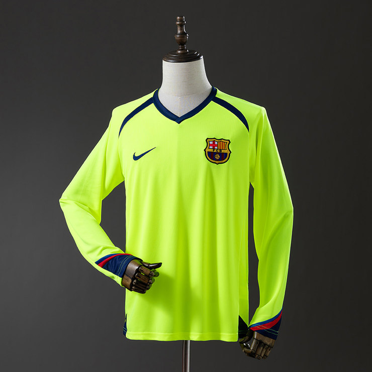 Barcelona 2005/06 Retro Bortatröja Herr Långärmad Neongul Fotbollströja