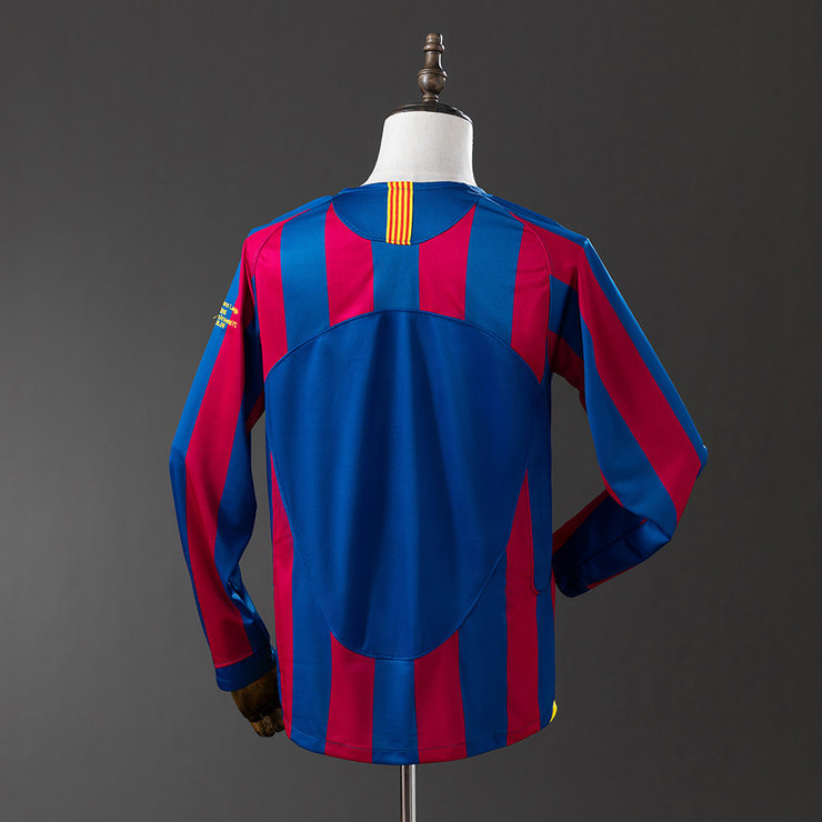 Barcelona 2005/06 UEFA Champions League Retro Hemmatröja Herr Långärmad Blå och Röd