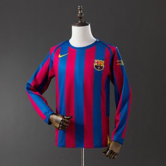 Barcelona 2005/06 UEFA Champions League Retro Hemmatröja Herr Långärmad Blå och Röd