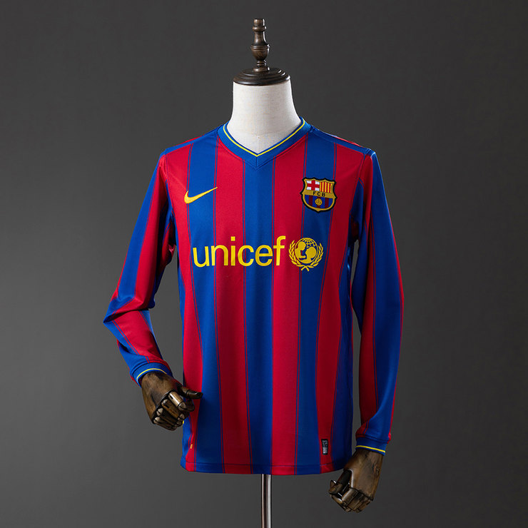 Barcelona 2009/10 Retro Hemmatröja Herr Långärmad Blå och Röd Fotbollströja