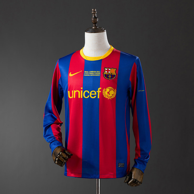 Barcelona 2010/11 Retro Hemmatröja Herr Långärmad Blå och Röd Fotbollströja