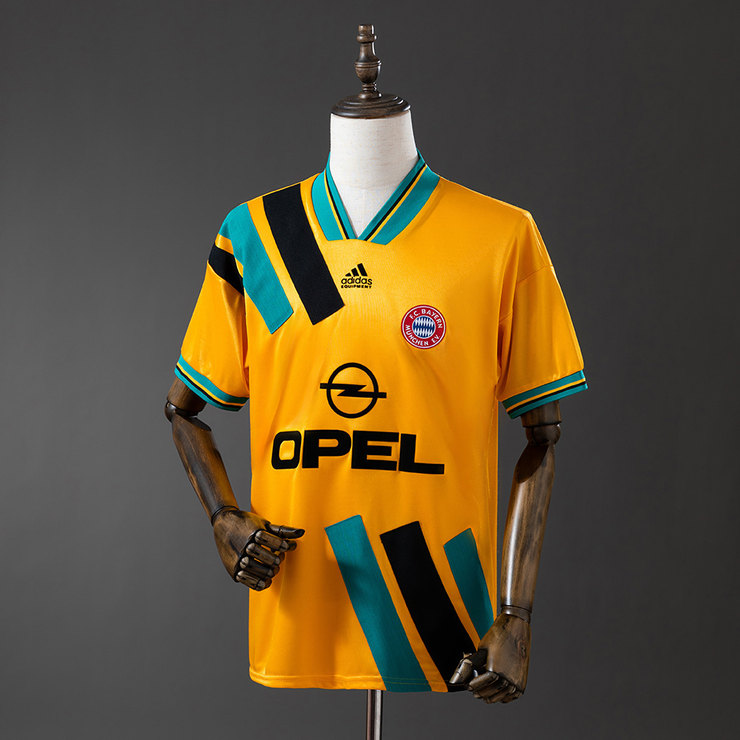 Bayern München 1993/95 Retro Bortatröja Herr Gul Grön och Svart Fotbollströja