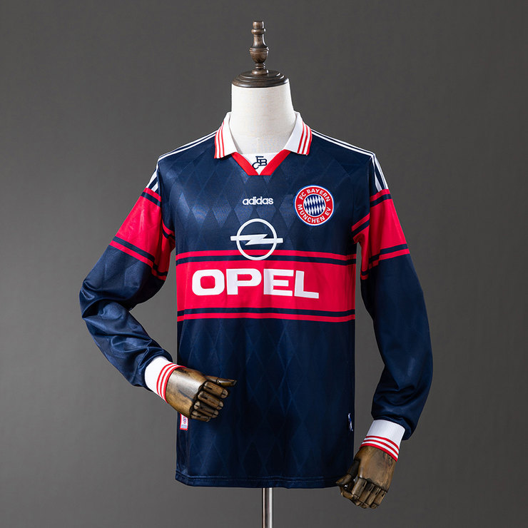 Bayern München 1997/99 Retro Hemmatröja Herr Långärmad Marinblå Röd Fotbollströja