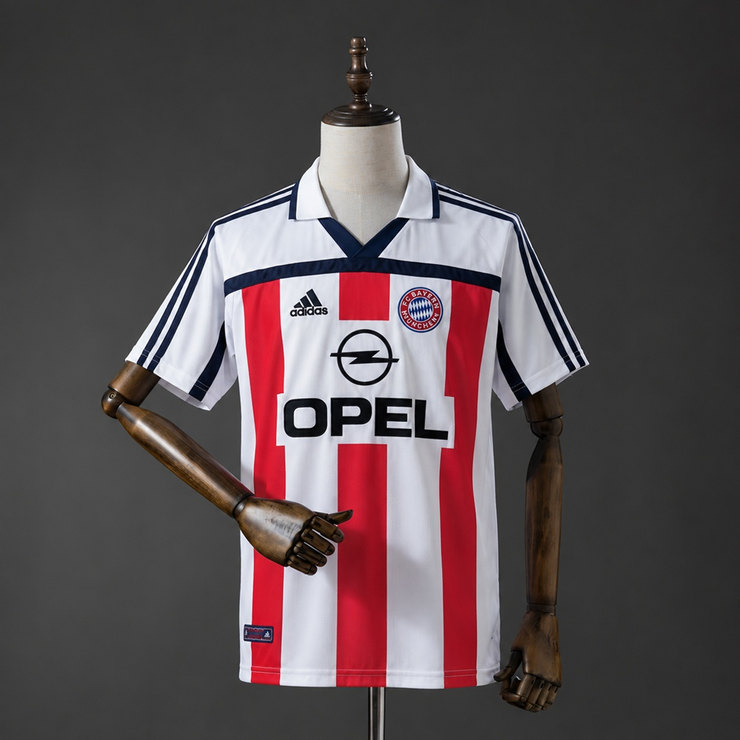 Bayern München 2000/01 Retro Bortatröja Herr Vit Röd och Marinblå Fotbollströja