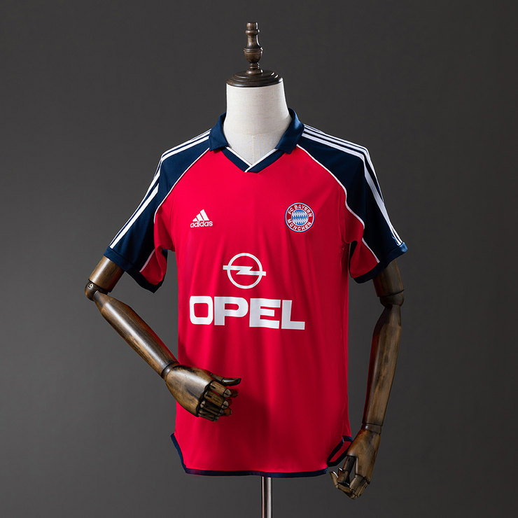 Bayern München 2000/01 Retro Hemmatröja Herr Röd Marinblå Fotbollströja