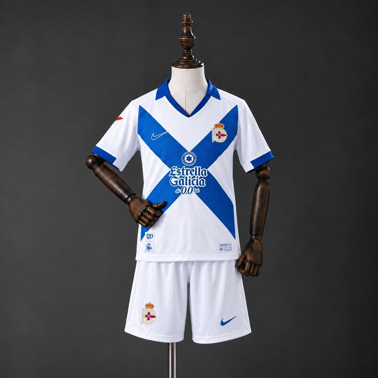 Deportivo de La Coruña 2026/27 Tredjeställ Barn Vit Ljusblå med Shorts