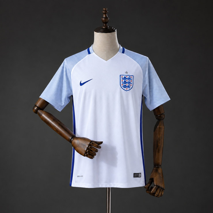 England 2016 Retro Hemmatröja Herr Vit och Ljusblå Fotbollströja