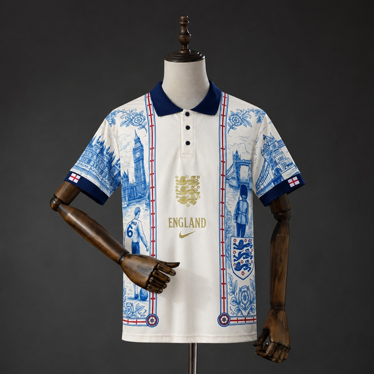 England 2026 Specialutgåva Casual Fotbollströja Herr Vit och Blå