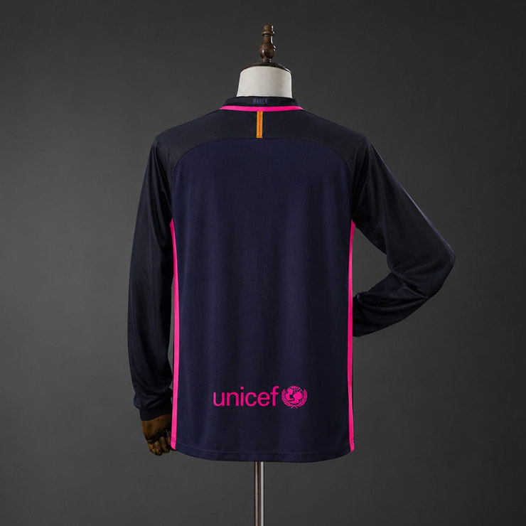 FC Barcelona 2016/17 Retro Bortatröja Herr Långärmad Lila och Rosa Fotbollströja