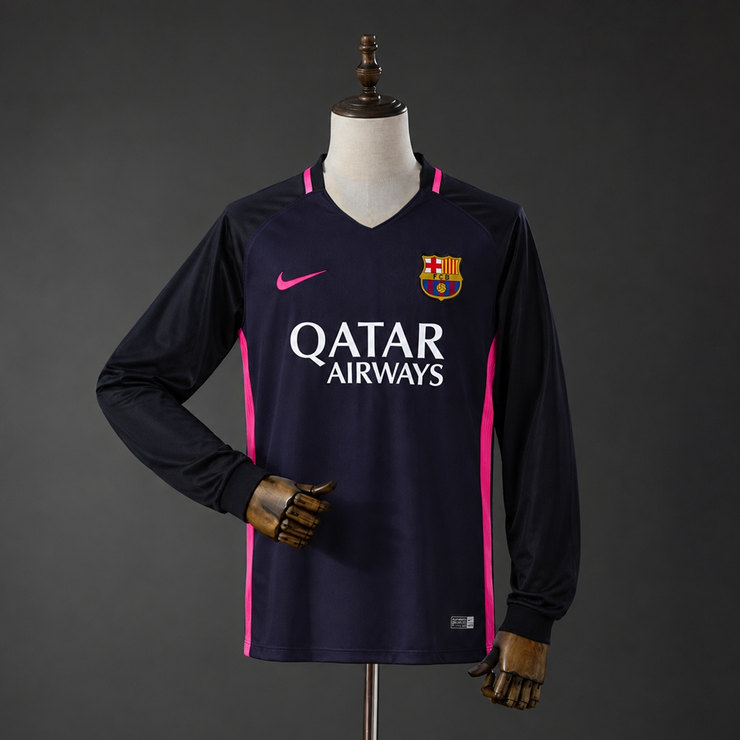 FC Barcelona 2016/17 Retro Bortatröja Herr Långärmad Lila och Rosa Fotbollströja