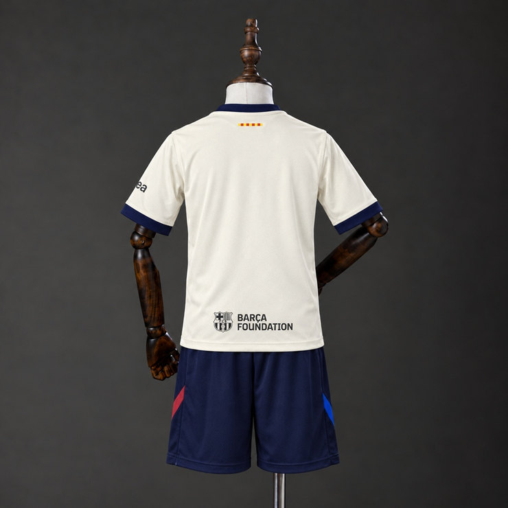 FC Barcelona 2026/27 Fjärdeställ Barn Beige Marinblå och Vinröd