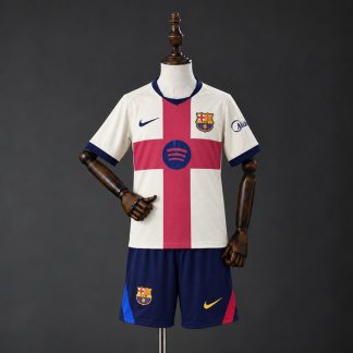 FC Barcelona 2026/27 Fjärdeställ Barn Beige Marinblå och Vinröd