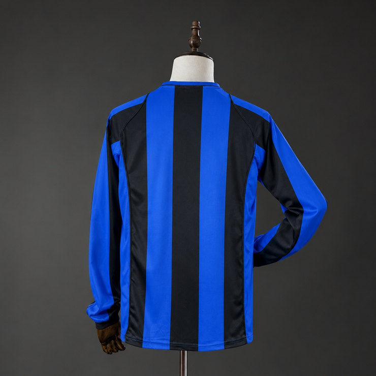 Inter Milan 2004/05 Retro Hemmatröja Herr Långärmad Blå och Svart Fotbollströja