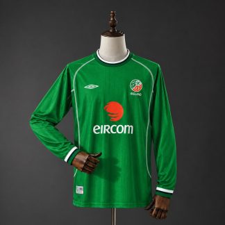 Ireland 2002 Retro Hemmatröja Herr Långärmad Grön och Vit Fotbollströja