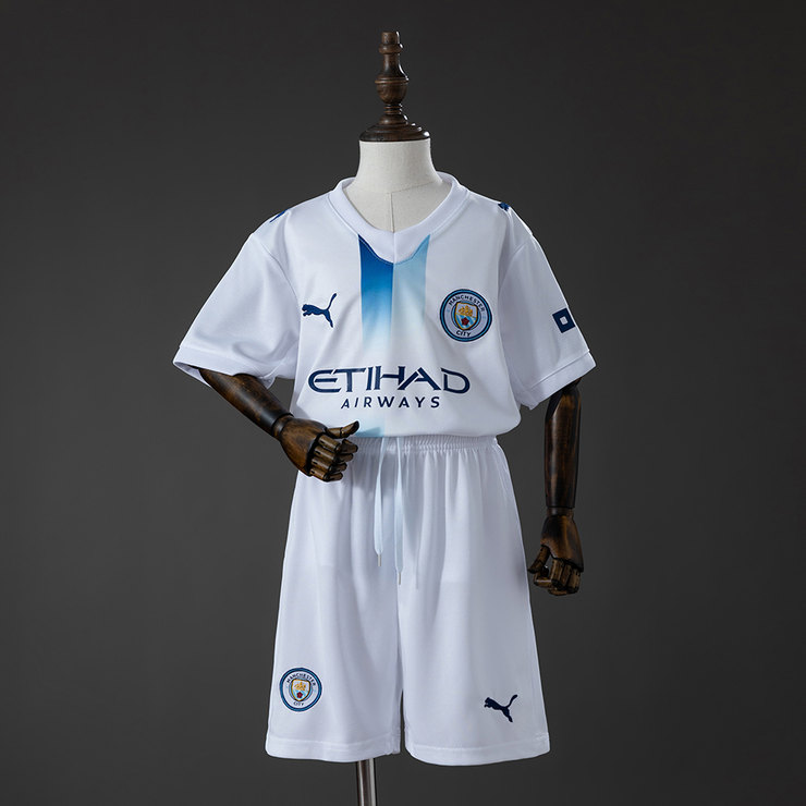 Manchester City 2026/27 Tredjeställ Barn Vit Ljusblå och Marinblå med Shorts