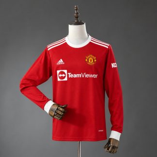 Manchester United 2021/22 Retro Hemmatröja Herr Långärmad Röd Fotbollströja