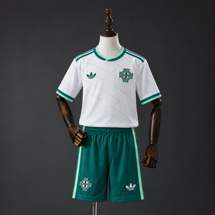 Nordirland 2026 Bortaställ Barn Vit och Grön Fotbollströja med Shorts