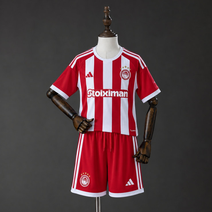 Olympiacos 2026/27 Hemmaställ Barn Röd och Vit med Shorts