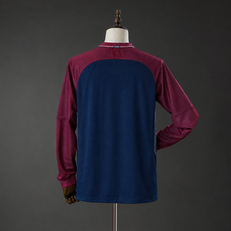 Paris Saint-Germain PSG 2017/18 Retro Hemmatröja Herr Långärmad Marinblå och Vinröd Fotbollströja