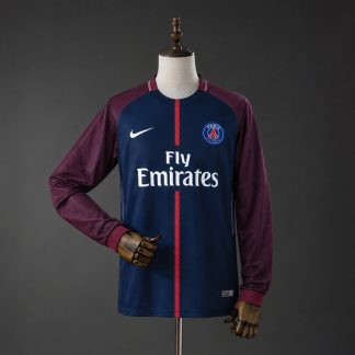 Paris Saint-Germain PSG 2017/18 Retro Hemmatröja Herr Långärmad Marinblå och Vinröd Fotbollströja
