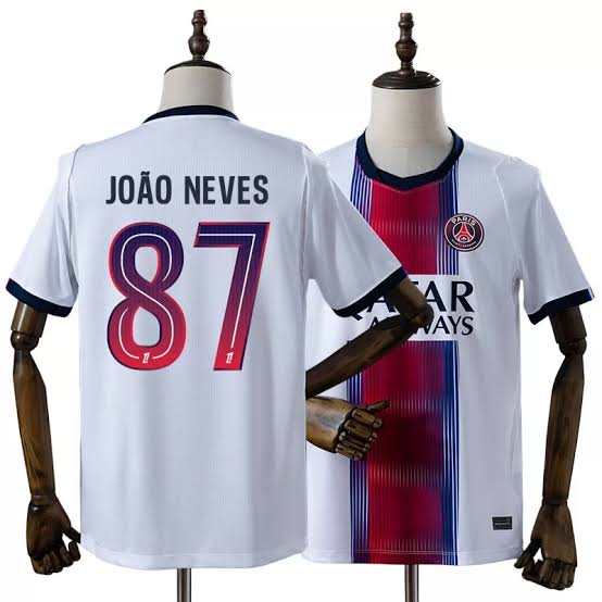 Paris Saint-Germain PSG 2026/27 Bortatröja Herr João Neves 87 Vit Fotbollströja
