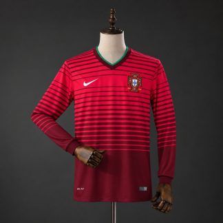 Portugal 2014 Retro Hemmatröja Herr Långärmad Röd och Vinröd Fotbollströja