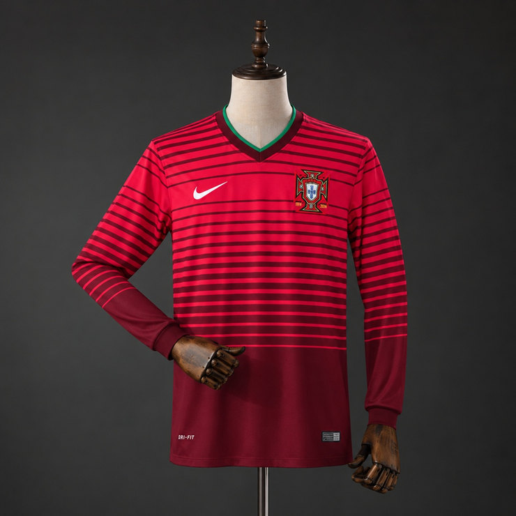 Portugal 2014 Retro Hemmatröja Herr Långärmad Röd och Vinröd Fotbollströja