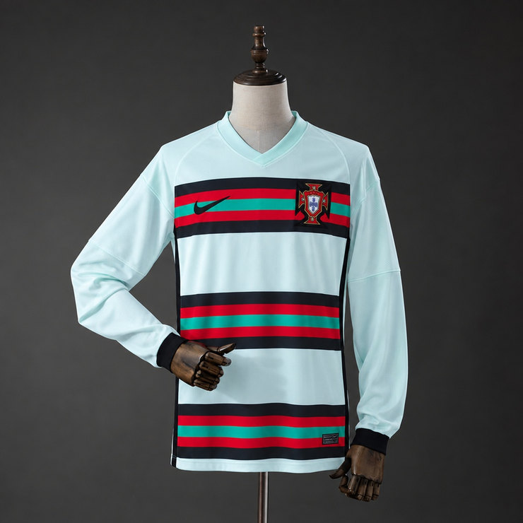 Portugal 2020 Retro Bortatröja Herr Långärmad Ljusblå Fotbollströja