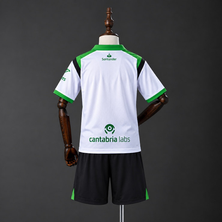 Racing de Santander 2026/27 Hemmaställ Barn Vit Grön och Svart med Shorts