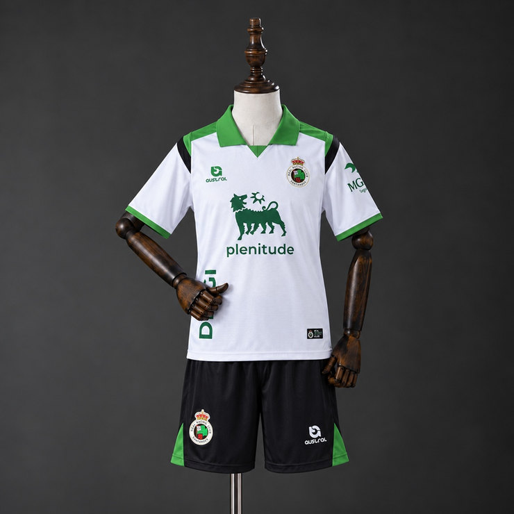 Racing de Santander 2026/27 Hemmaställ Barn Vit Grön och Svart med Shorts
