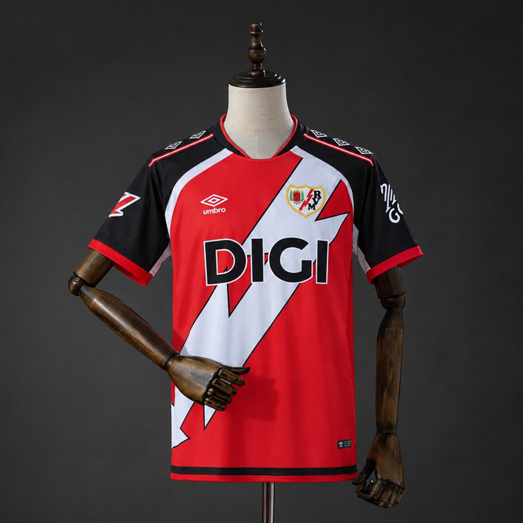 Rayo Vallecano 2026/27 Bortatröja Herr Röd Vit och Svart Fotbollströja