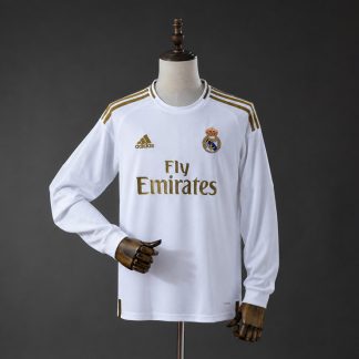 Real Madrid 2019/20 Retro Hemmatröja Herr Långärmad Vit och Guld Fotbollströja