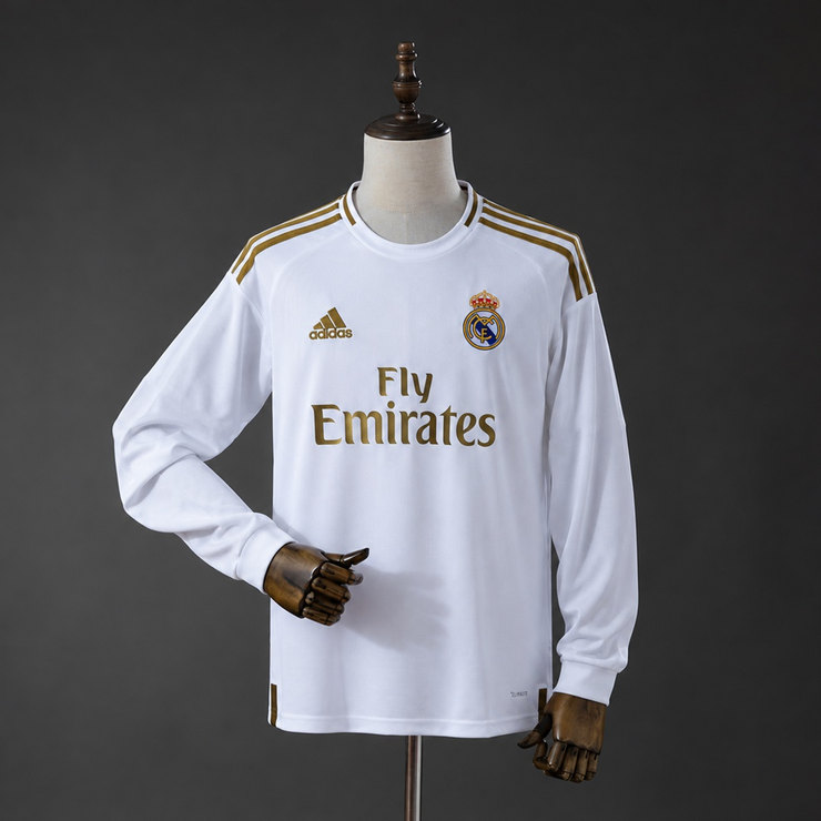 Real Madrid 2019/20 Retro Hemmatröja Herr Långärmad Vit och Guld Fotbollströja