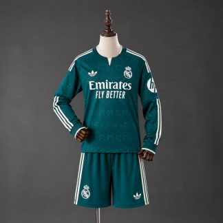 Real Madrid 2026/27 Bortaställ Barn Långärmat Grön och Offwhite med Shorts