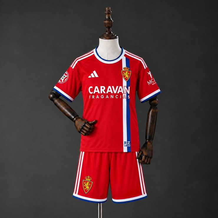 Real Zaragoza 2026/27 Bortaställ Barn Röd Vit och Blå med Shorts