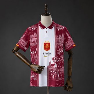 Spanien 2026 Specialutgåva Casual Fotbollströja Herr Vinröd och Vit
