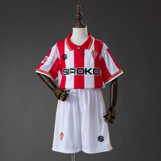 Sporting Gijón 2026/27 Hemmaställ Barn Röd Vit och Guld med Shorts