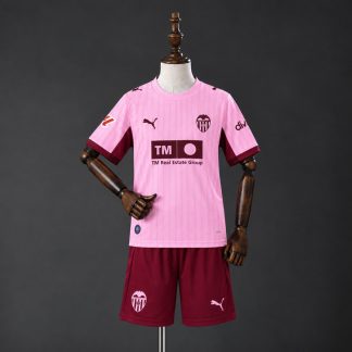 Valencia 2026/27 Tredjeställ Barn Rosa och Röd med Shorts